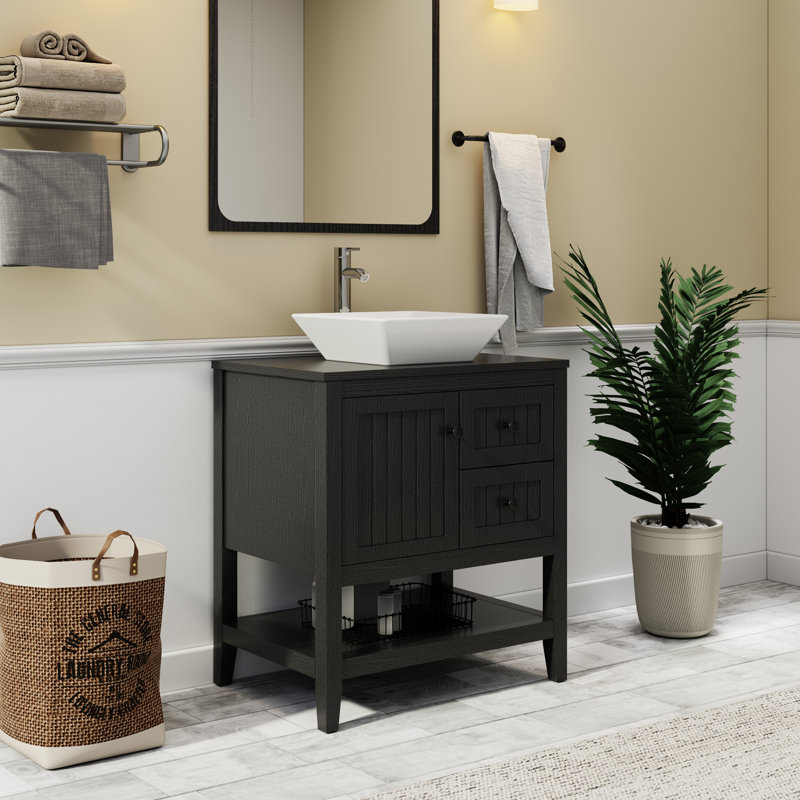Sharee 30" Single Bathroom Vanity Set With Vessel Sink, Faucet And Drain, Assembly Required, Black