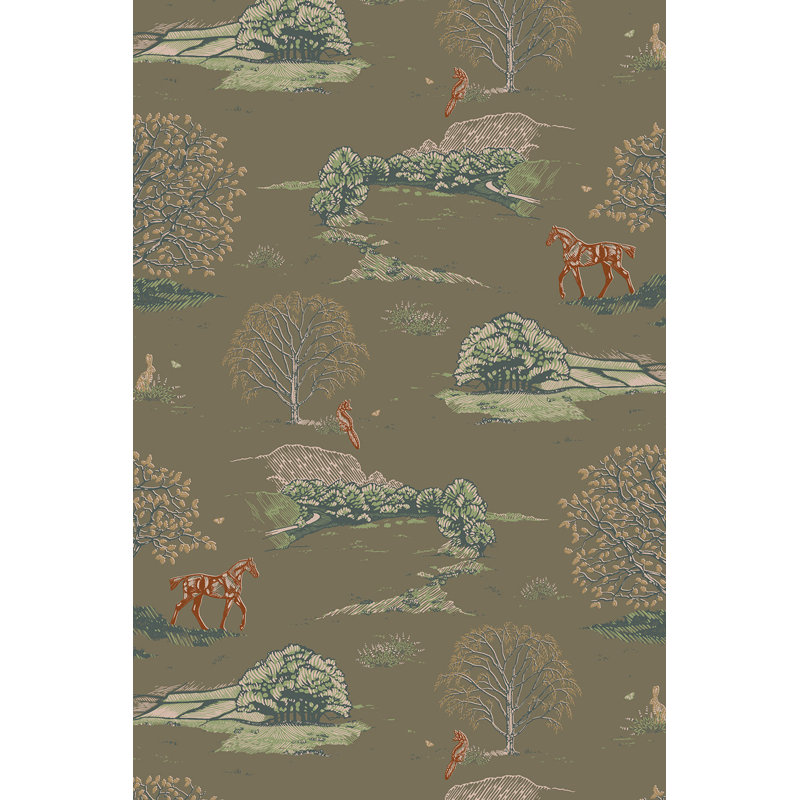 Countryside Toile - Danielle Demers Studio Licensed Design, Brown/Green/Red