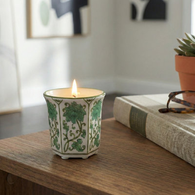 Bougie parfumée à la verveine lavande pour décor de chambre à coucher - Décoration en céramique de style chinoiserie pour bibliothèque, table basse ou salon - 4 po