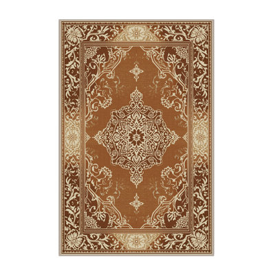 Machine Washable Paizlea Traditional Oriental Rug in Brown – Beige Binding