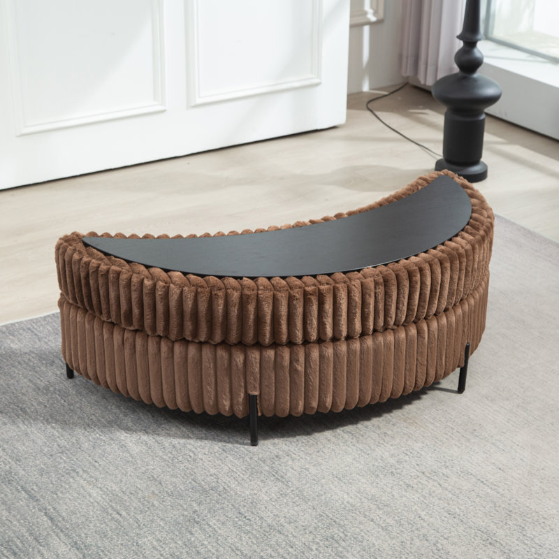 Grand repose-pieds rembourré avec rangement demi-lune, Brown Faux Fur