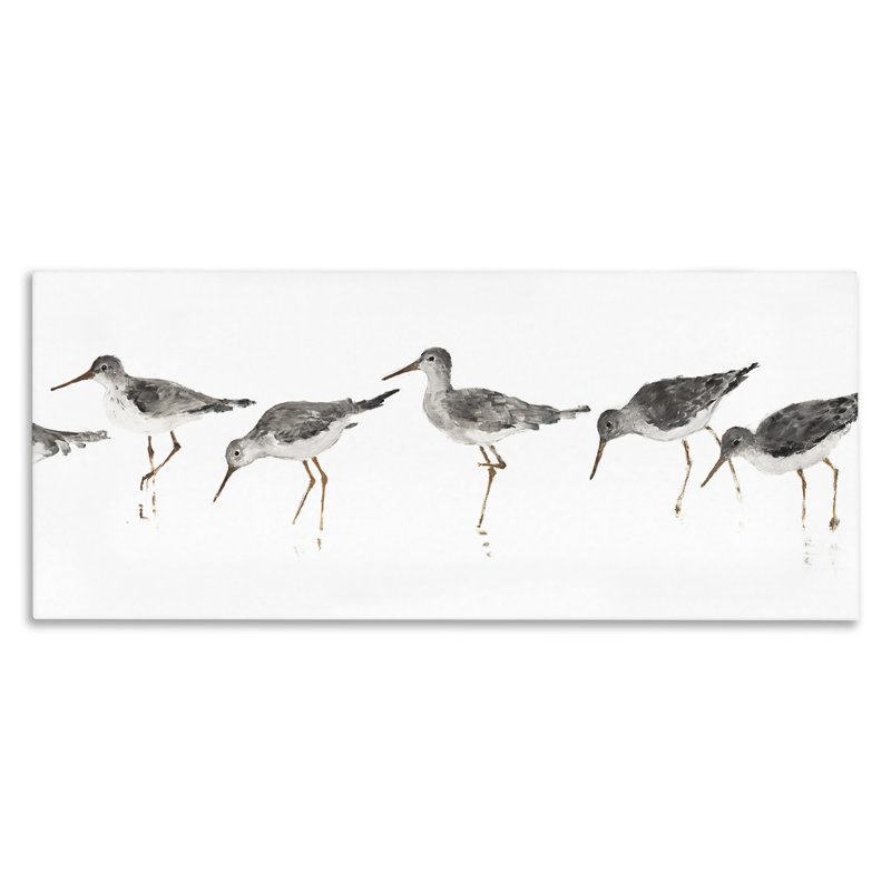 «Beach Bird Sandpipers Minimal Grey White» par Avery Tillmon - Peinture, H 17 po x l 40 po