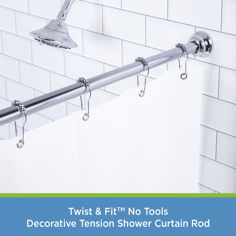 Chrome Adjustable Steel Tension Shower Curtain Rod 42-72 Inches