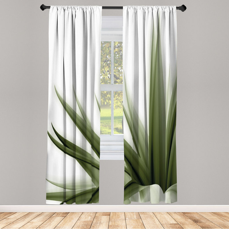 Microfiber Floral Semi-Sheer Rod Pocket Curtain Panels, 28" W x 63" L, Army Green/White