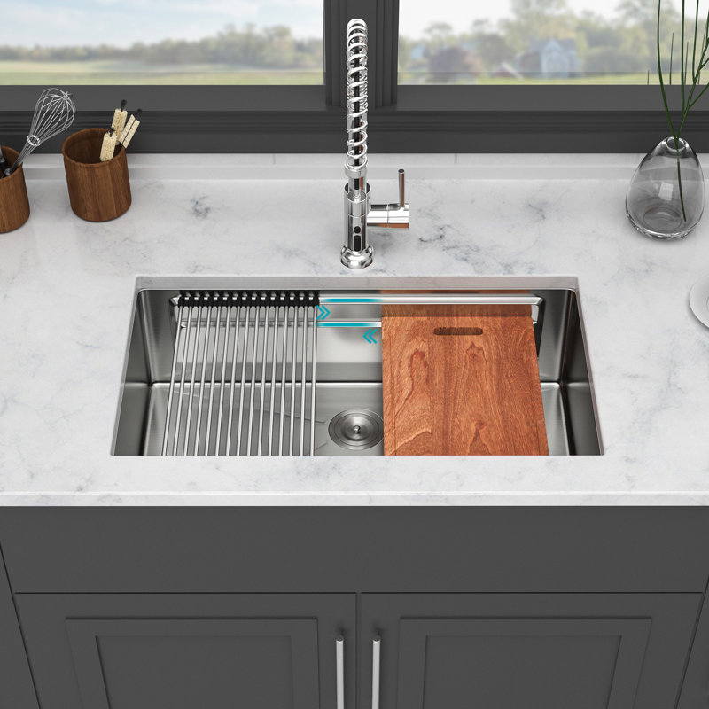Évier de cuisine encastrable 33 po - 33 po 19 po à cuve simple en acier inoxydable calibre 16