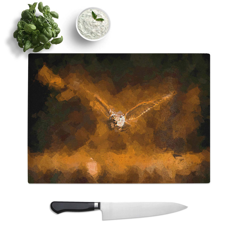 Glass Flying Owl At Dusk in Abstract Chopping Board, 28.5 cm W x 20 cm L