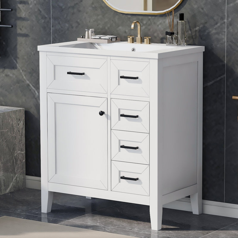 Meuble-lavabo avec tiroirs, meuble-lavabo avec tiroirs, Blanc