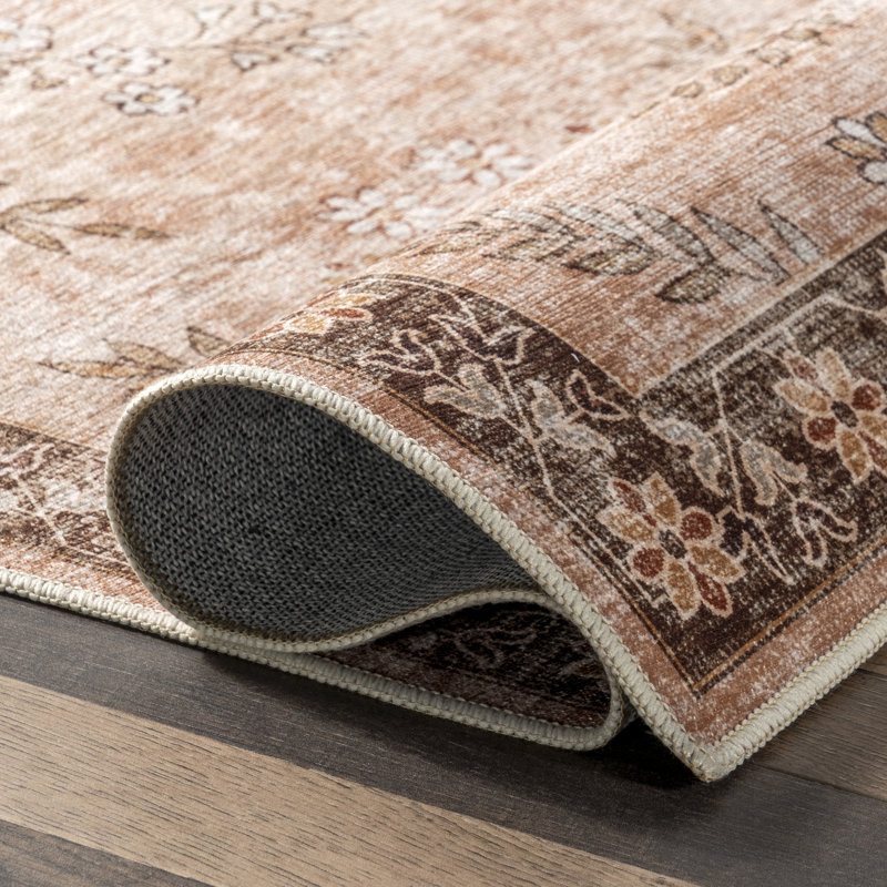 Kirsi Floral & Paisley Machine Washable Area Rug for Living Room Bedroom Dining Room Kitchen, Rust/Multicolor