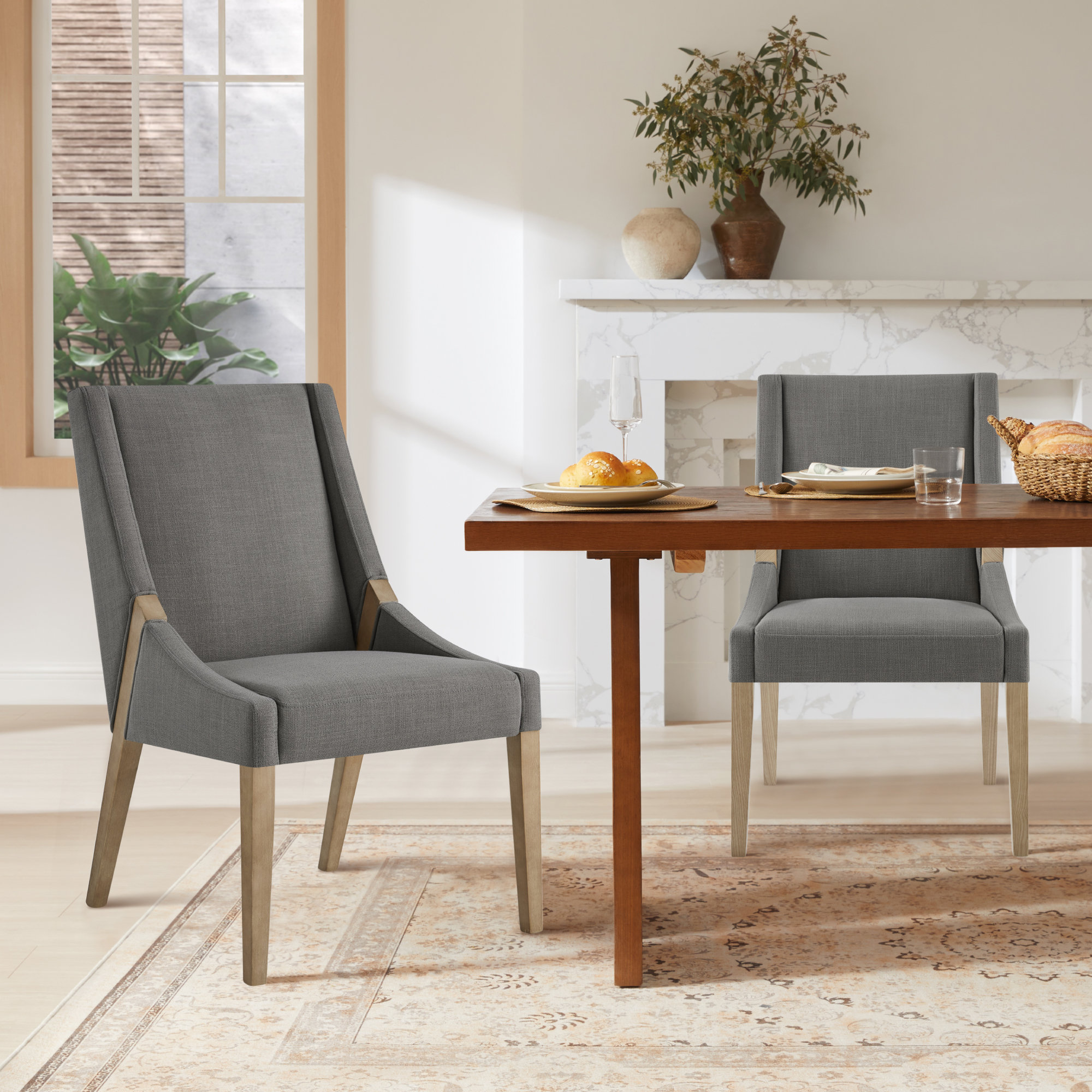 Annie Upholstered Dining Chair, Effie Flint Performance Linen, Brown