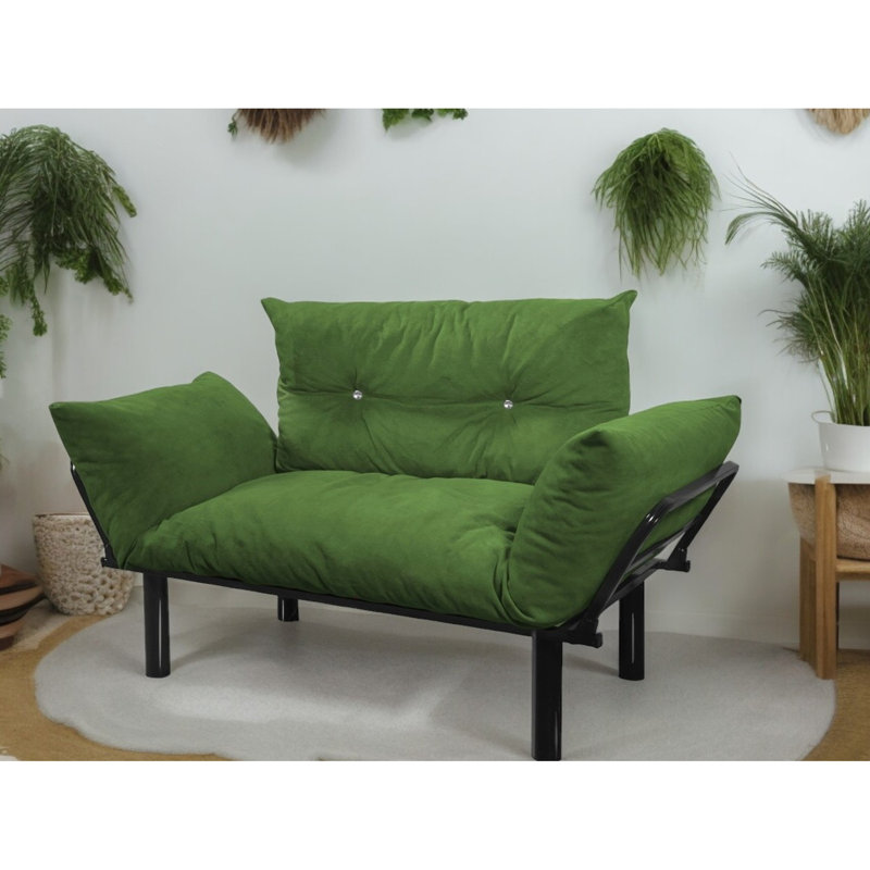 Causeuse, couleur kaki - futon compact pour le salon et la chambre à coucher. Les pieds hauts permettent de nettoyer facilement les planchers. Futon avec accoudoirs Variants. Assemblage simple avec instructions incluses. Aucun outil supplémentaire