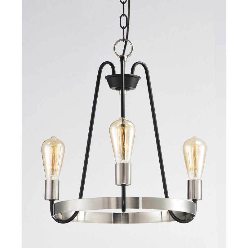 3 - Light Candle Style Chandelier, Black/Satin Nickel