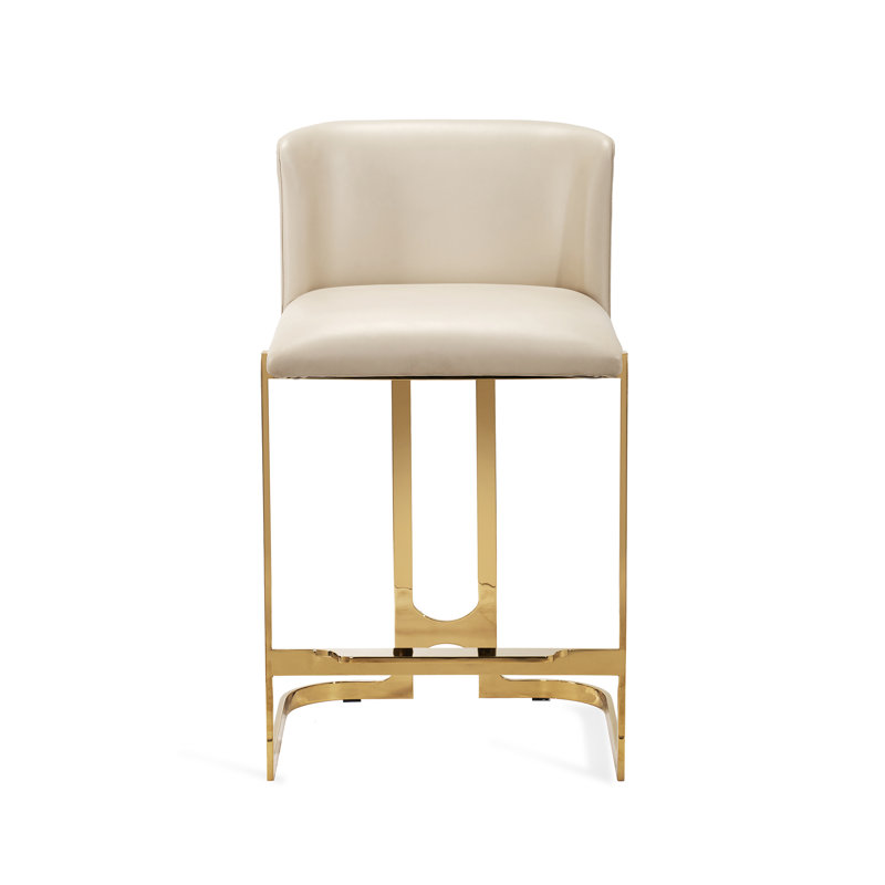 Banks Upholstered Stool with Metal Frame, Polished Brass, Counter Stool (26” Seat Height), Cream Latte