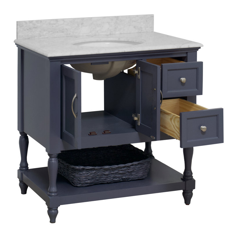Ensemble de meuble-lavabo simple 36 po Hampton, Gris anthracite, Marbre de Carrare