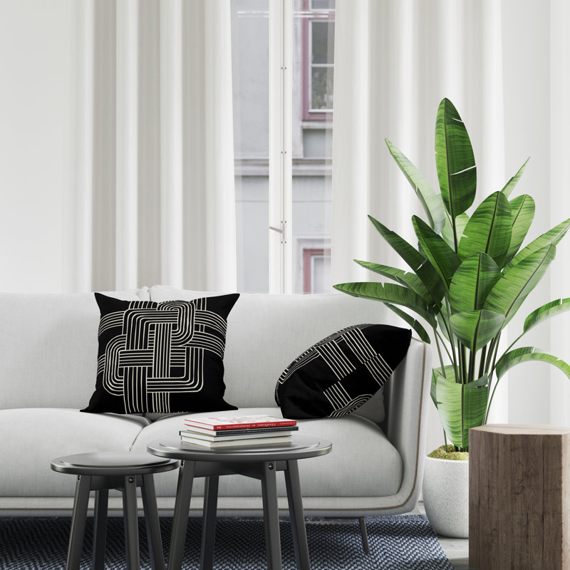 Jeté carré en polyester intérieur / extérieur, Noir, L 17 po x H 17 po