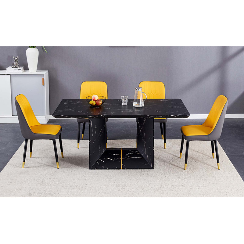 Ensemble de table et de chaises. Cette table de salle à manger moderne avec un design marbré en MDF vous donne une sensation luxueuse et élégante.