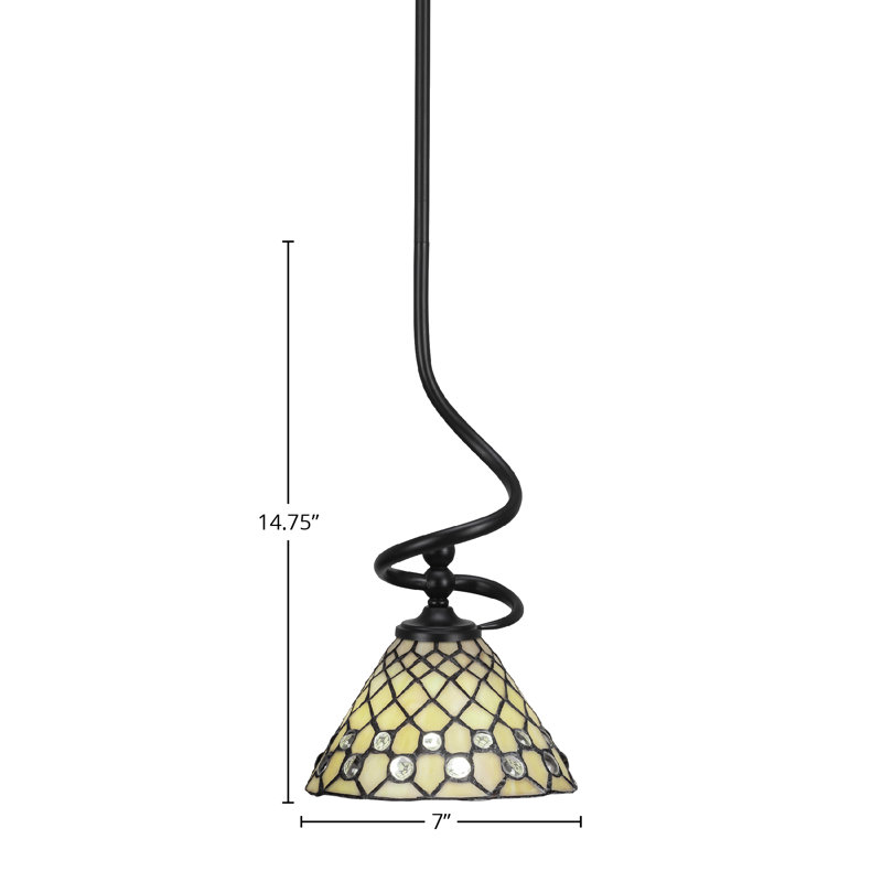 Capri Stem Hung Mini Pendant Shown In Matte Black Finish With 7" Starlight Art Glass