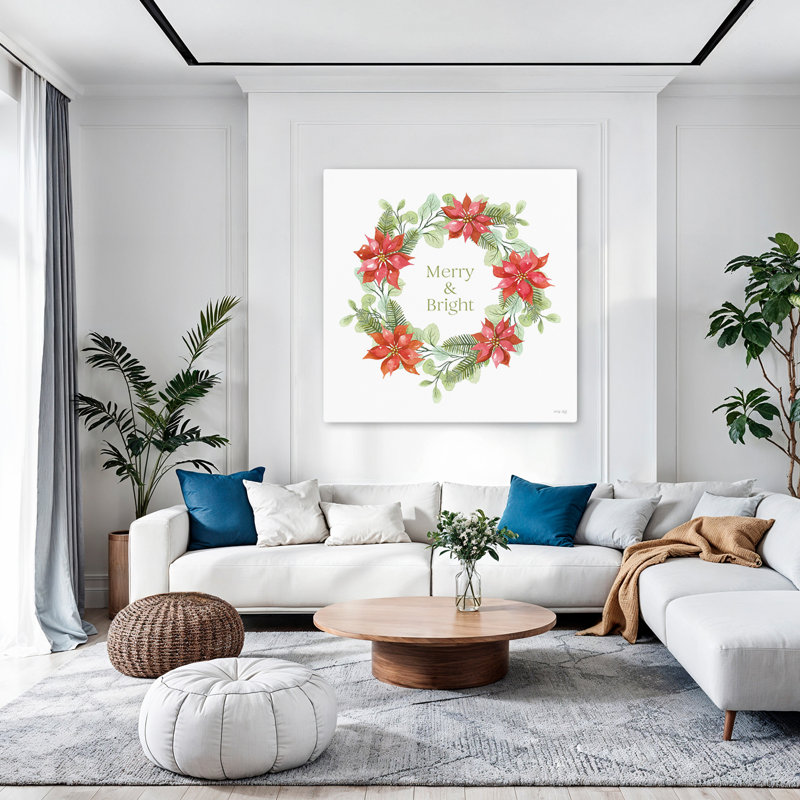 Couronne de poinsettia joyeuse et lumineuse, H 48 po x l 48 po