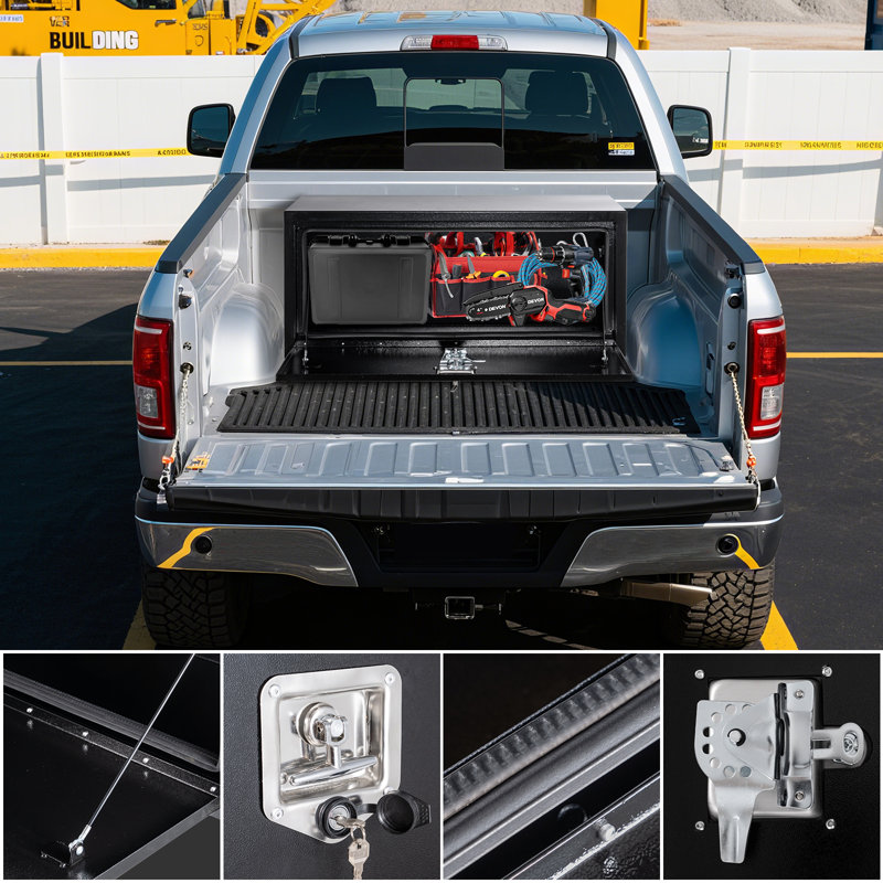 Heavy-Duty Steel Underbody Truck Tool Box with T-Handle Lock, Waterproof Metal Storage Chest for Pickup, Flatbed, Van and RV