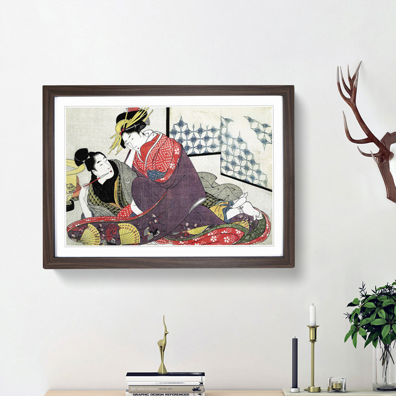 The Two Lovers by Kitagawa Utamaro - Picture Frame Painting Print, 48cm H x 65cm W x 2cm D, Walnut Framed