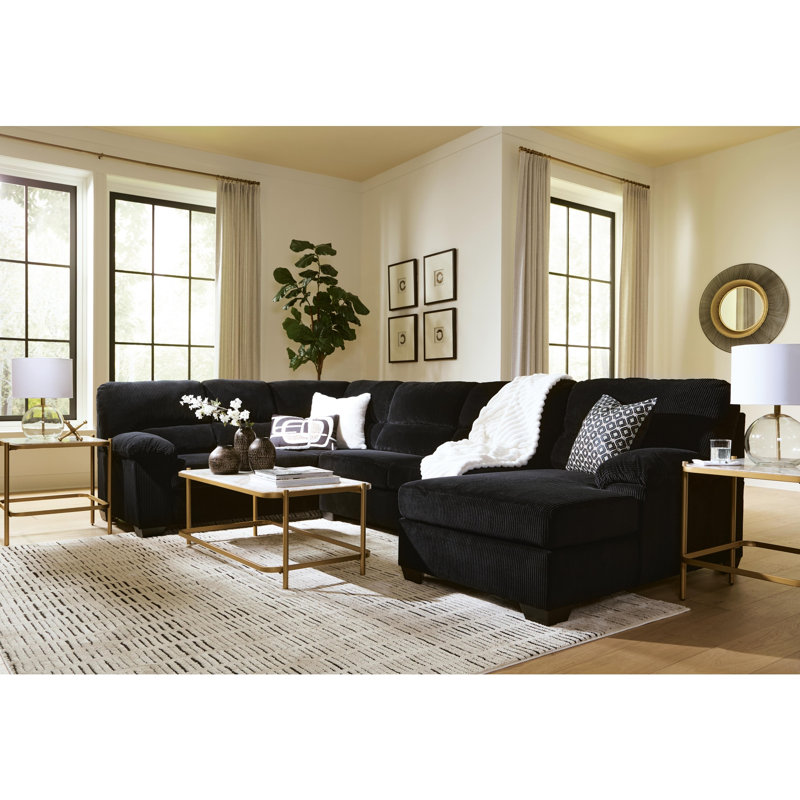 Canapé modulaire 3 pièces avec méridienne Simplejoy, Black Polyester, Left Hand Facing, Grey