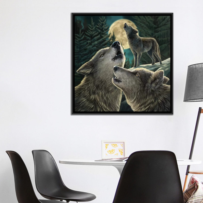 « loup song », impression sur toile, H 18 po x l 18 po x P 1,5 po, Toile avec cadre noir, Pas de tapis