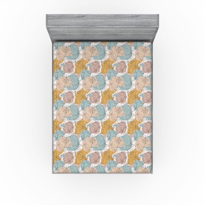 Drap-housse à motif floral Ambesonne, Drap-housse de taille très grand, Bleu sarcelle pâle, moutarde, beige / abstrait