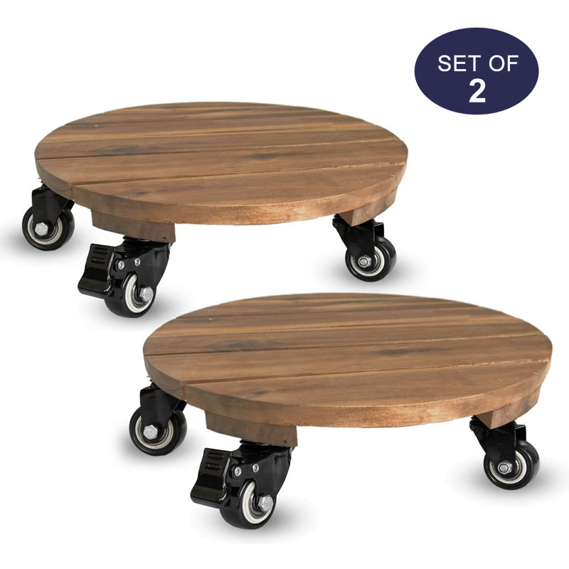 Ensemble de 2 support à plante en bois 12,6 pouces avec roues