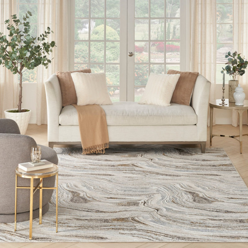 Grey Abstract 10Mm Thick Anti Shed Rug For Bedroom, Dining Room, Stain Resistant Modern Rug, Rectangle 274 x 366 cm