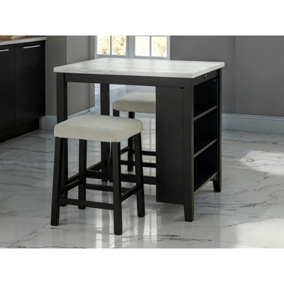 Transitional 3-Piece Dining Set With Storage Shelves