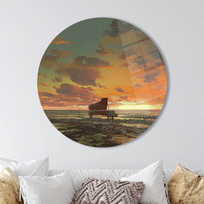 Art mural mettant en vedette un paysage de piano sur une plage imprimé sur verre pour une touche d'élégance unique dans votre décor de maison ou de bureau