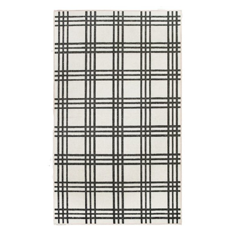 Plaid Black And Cream Performance Flatweave Washable Indoor / Outdoor Rug, Rectangle 3' x 5'
