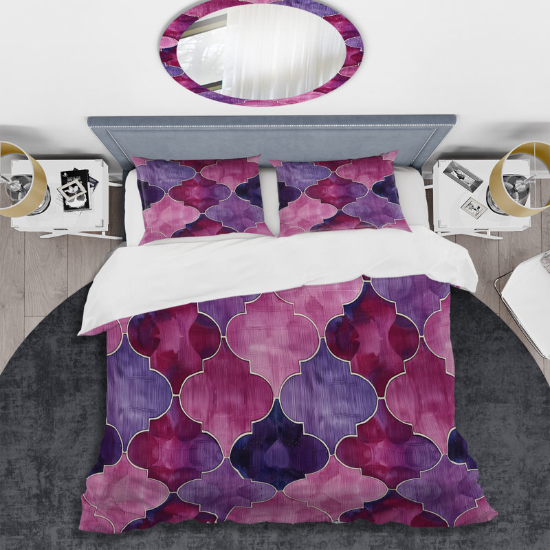 Ensemble de housse de couette Magenta Quatrefoil Glam V - Transitional, Housse de couette simple + 2 taies décoratives st