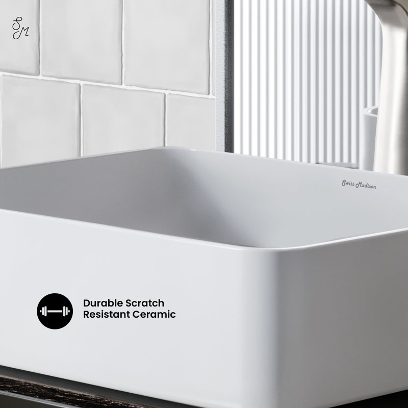 White Ceramic Above-Counter Rectangular Vessel Sink