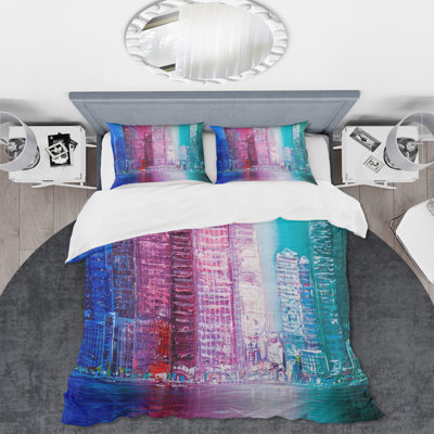 Blue/Pink/Teal Microfiber Duvet Cover Set