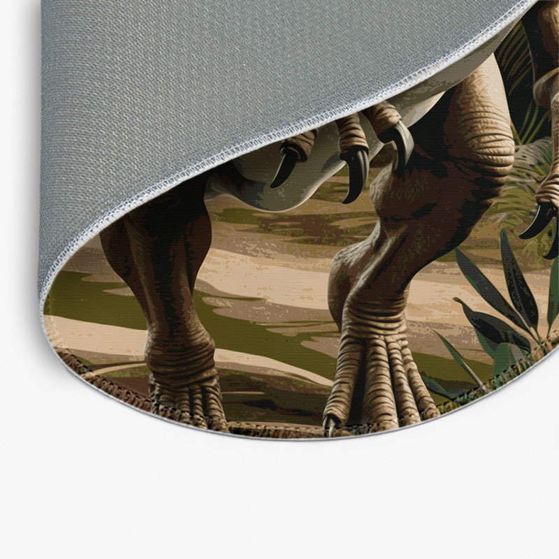 Tapis brun intérieur et extérieur Dinosaurs, Rond 5 pi