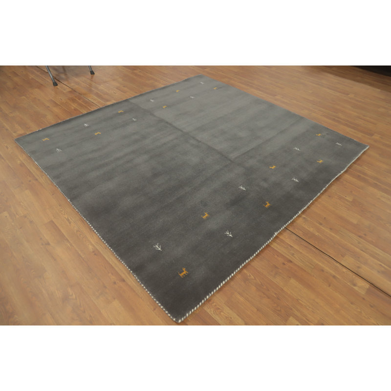 Tapis oriental gris tribal en laine 6 x 6