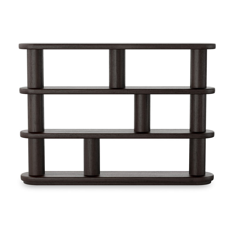 Ebony Oak Wide Geometric Bookcase with Cylindrical Pillars