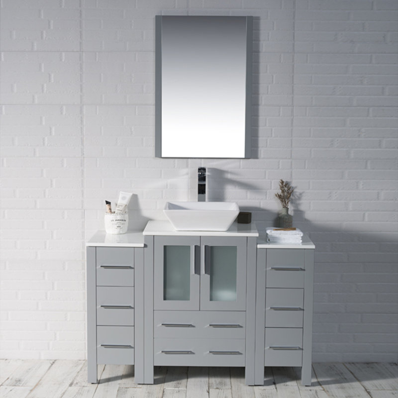 Ensemble de meuble-lavabo de salle de bain simple avec miroir 48 po Mance, Gris métallique