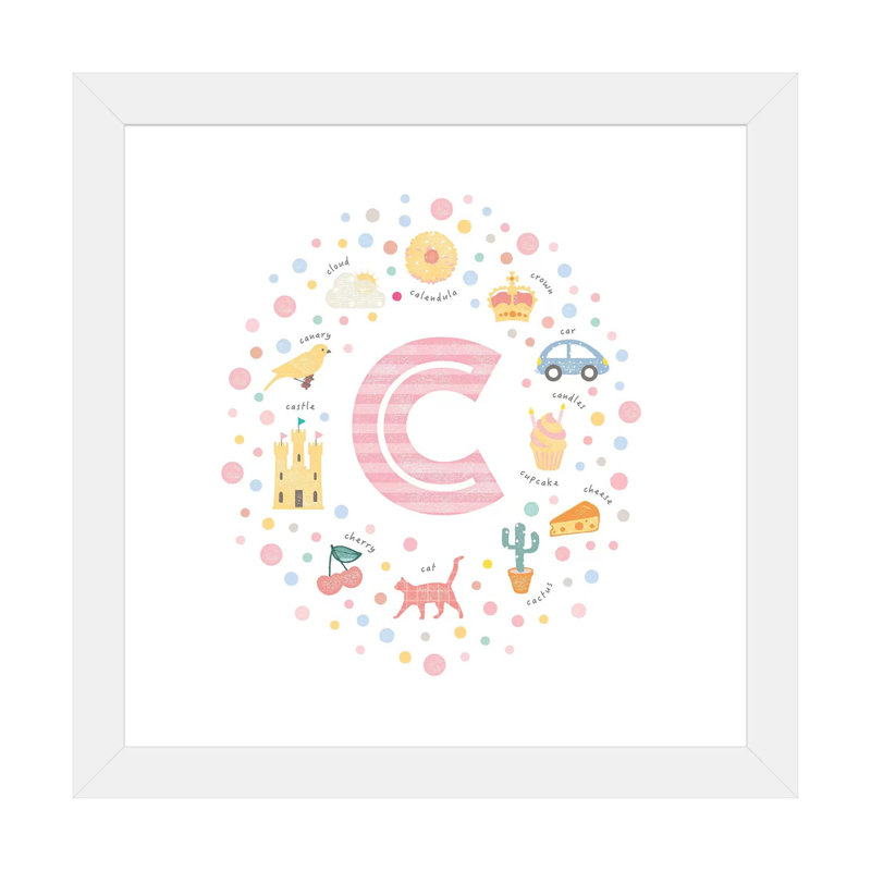 Lettre illustrée C rose - impression, Papier encadré blanc, Blanc, H 24 po x l 24 po x p 1 po