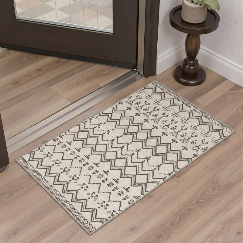 Tapis beige / brun à motif géométrique lavable à la machine Abrahamson, Rectangle 120 po x 96 po