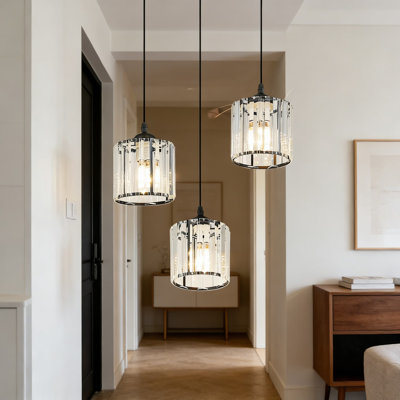 Luminaire suspendu moderne à grappe de cristal réglable avec ampoules à DEL à intensité variable pour îlot de cuisine, salle à manger, salon et vestibule