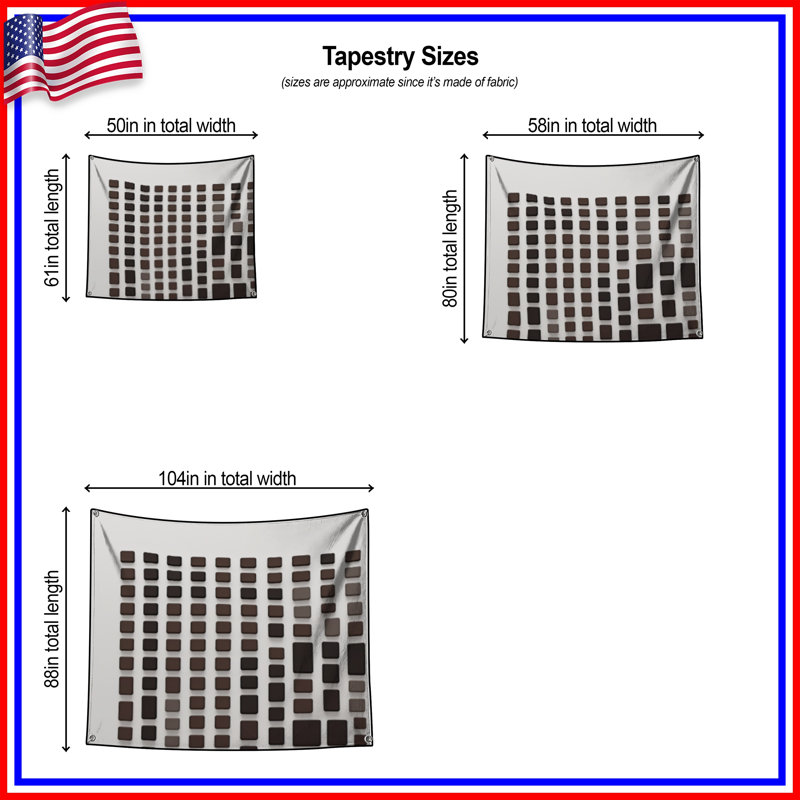 Tapisserie murale brune à motif de grille rectangulaire - Décoration murale rectangulaire, 68in H x80in W with 4 Grommets