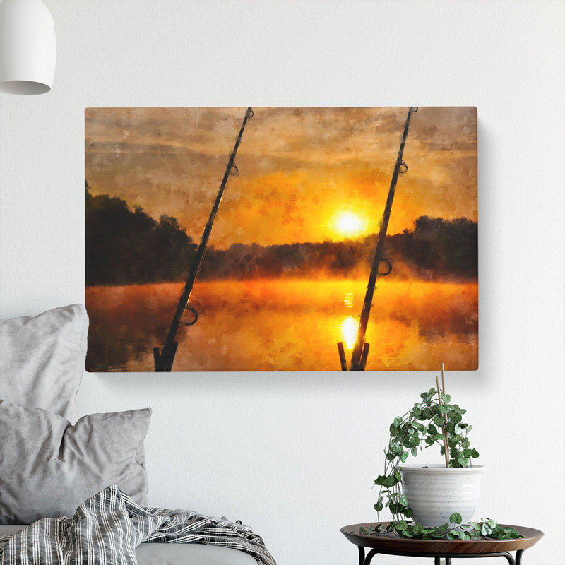 Fishing Rods And Lake - Wrapped Canvas, 35cm H x 50cm W x 3cm D