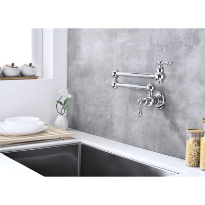 Wall Mount Folding Pot Filler Faucet, Arm For Simple And Efficient Filling, Double Handles To Adjust Water Supply, Corrosion, - Brass Mounted , Control, Construction