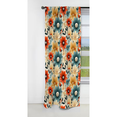 Mod Floral Nostalgia VI - Rideau Mid-Century - Rideau géométrique occultant en velours - 1 panneau