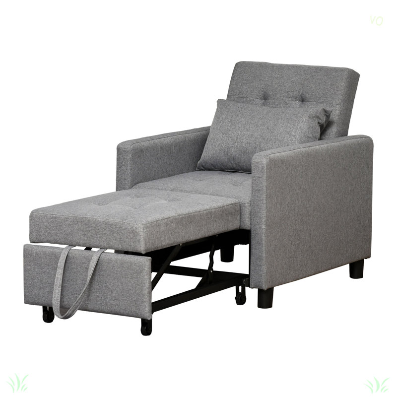 Convertible Sofa Lounger Chair Bed Multi-Functional Sleeper Recliner With Tufted Upholstered Fabric, Adjustable Angle Backrest, And Pillow