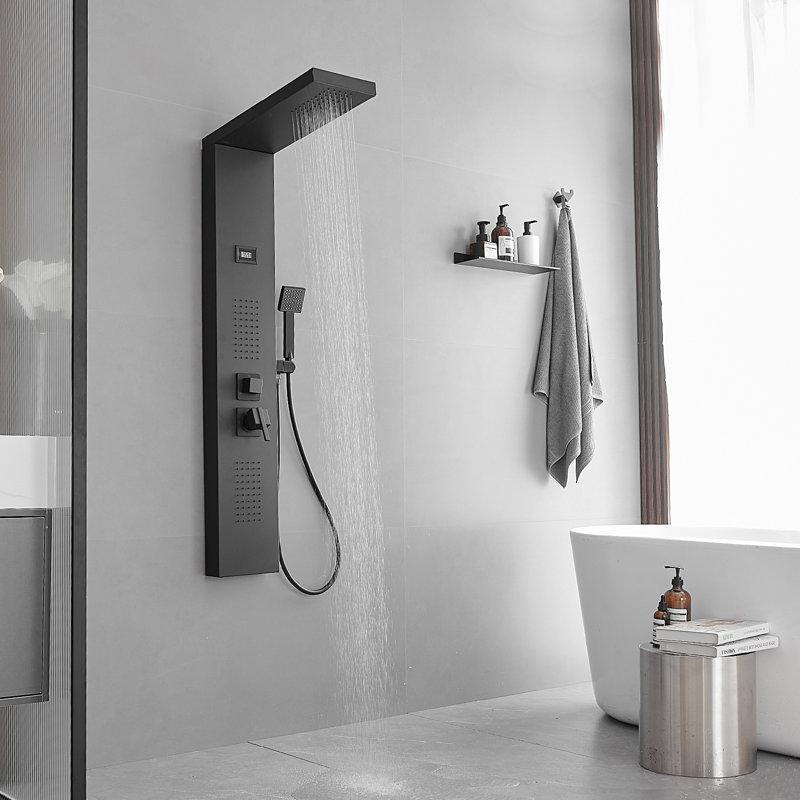 Panneau de douche 51,57 "avec pomme de douche réglable, Noir mat