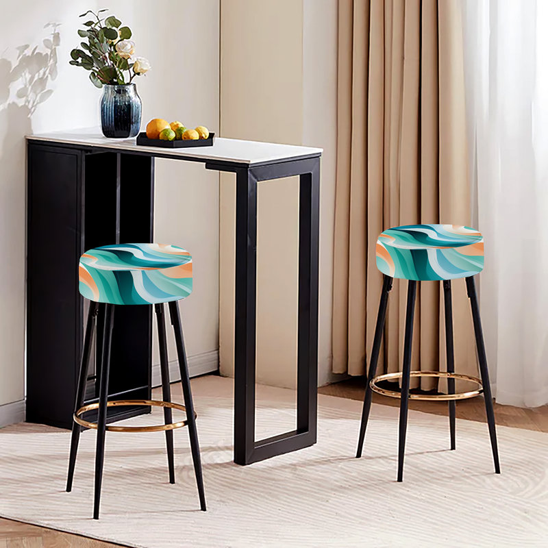 Ensemble de 2 tabourets de bar géométriques vert et bleu côtier