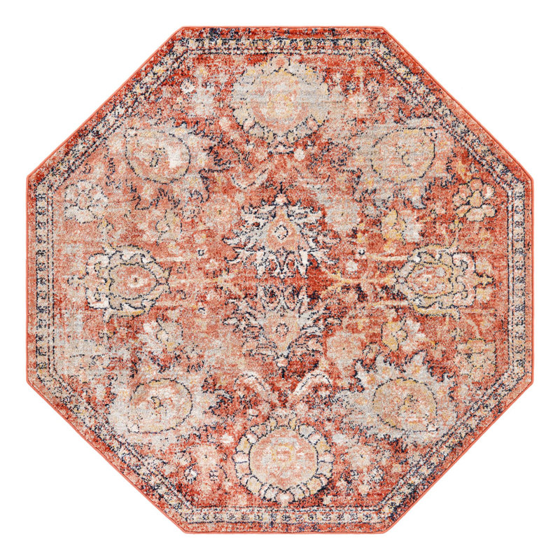 Tapis rouge brique Akira, Octogone 5 pi x 5 pi