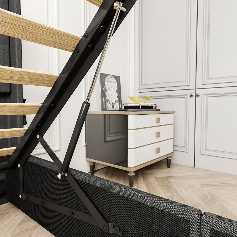 Structure de grand lit avec grand rangement - gris foncé, design contemporain pour maximiser l'efficacité de la chambre à coucher en gris